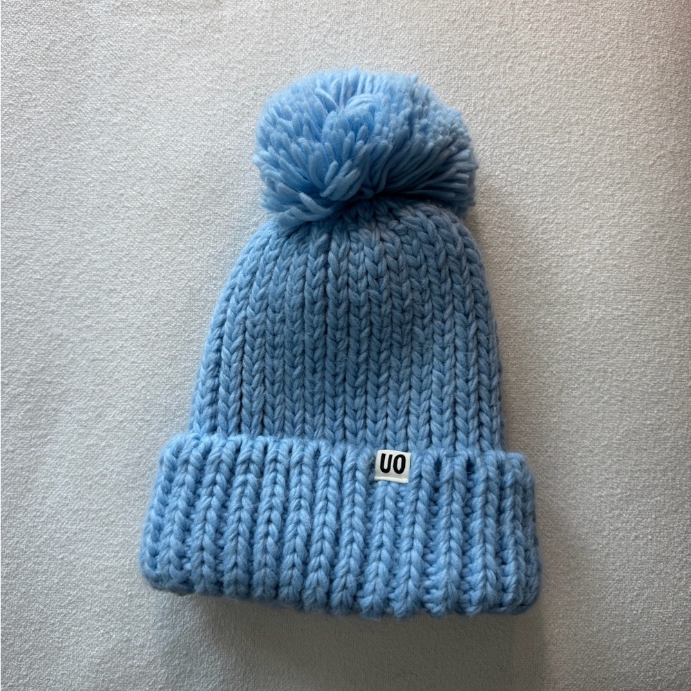 Urban Outfitters Light Blue Pom-Pom Hat